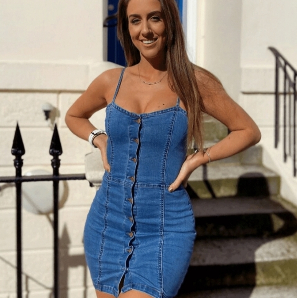 Premium Stretch Denim Button Down Dress 99% Cotton - Picture 3 of 17